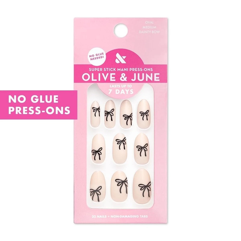 Olive & June Classic Super Stick Mani Press On Nails Medium Oval Dainty Bows